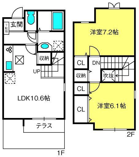 フォレストヒルズH棟(2LDK/1階)の間取り写真