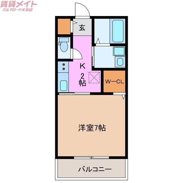 ガノスC棟(1K/1階)の間取り写真