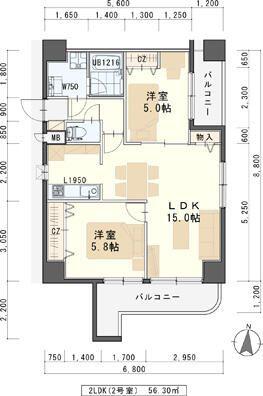 フェリース(2LDK/5階)の間取り写真