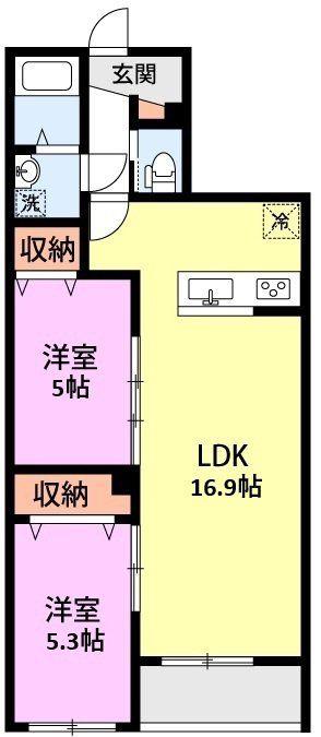 ミリアビタ夏見(2LDK/1階)の間取り写真