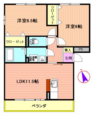 ラークヒルズC(2LDK/1階)の間取り写真