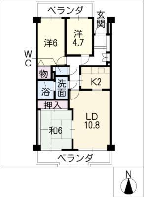 杁中スカイタウンB棟210号(3LDK/2階)の間取り写真