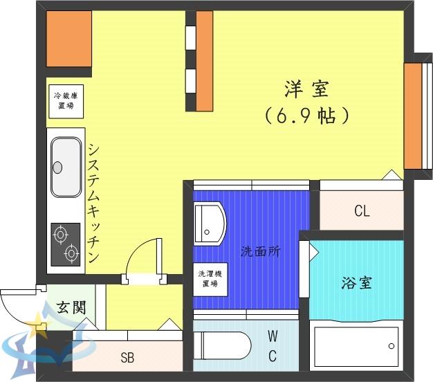 ドゥ・ヴィルヌーブ(1K/4階)の間取り写真