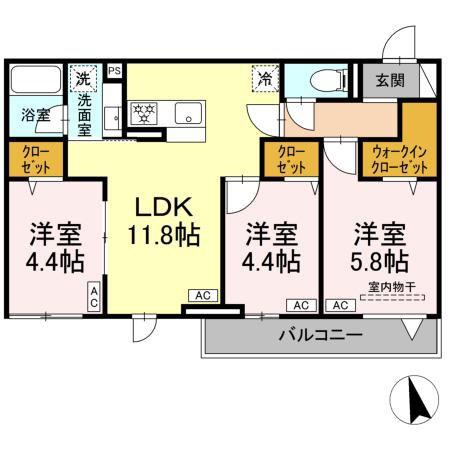 セレスティア東葛西 Ⅵ(3LDK/2階)の間取り写真