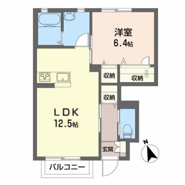 ディアコート・ヤスタ(1LDK/1階)の間取り写真