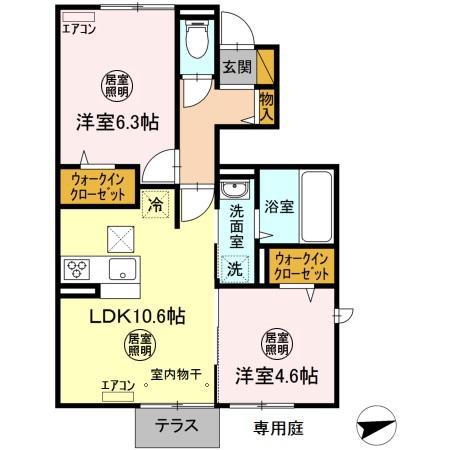 フォルトゥーナSENBA(2LDK/1階)の間取り写真