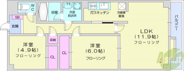 グレンパレスOKINOⅡ(2LDK/3階)の間取り写真
