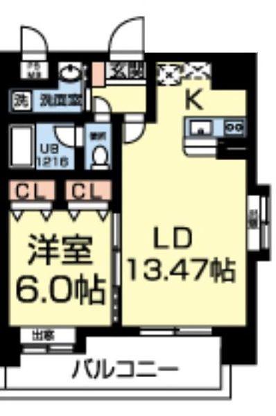フルール南熊本(1LDK/8階)の間取り写真