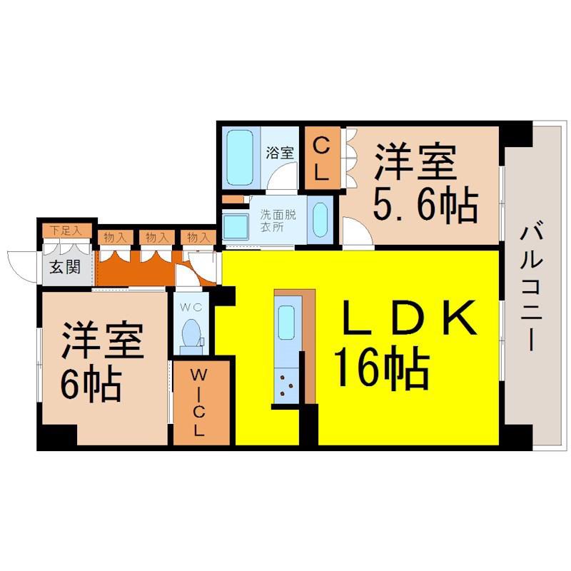 ラフィシア上前津(2LDK/12階)の間取り写真