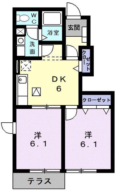 バレリアン(2DK/1階)の間取り写真