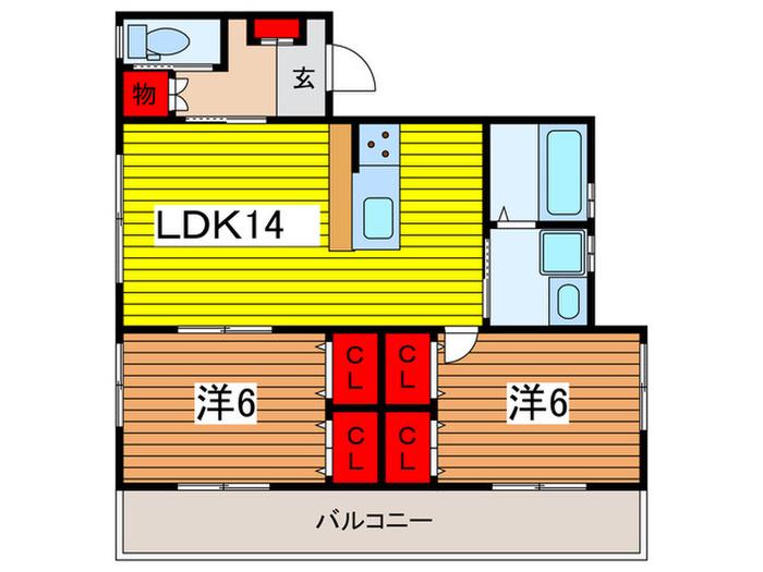 リュミエール(2LDK/2階)の間取り写真