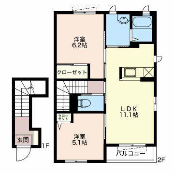 アジャート(2LDK/2階)の間取り写真