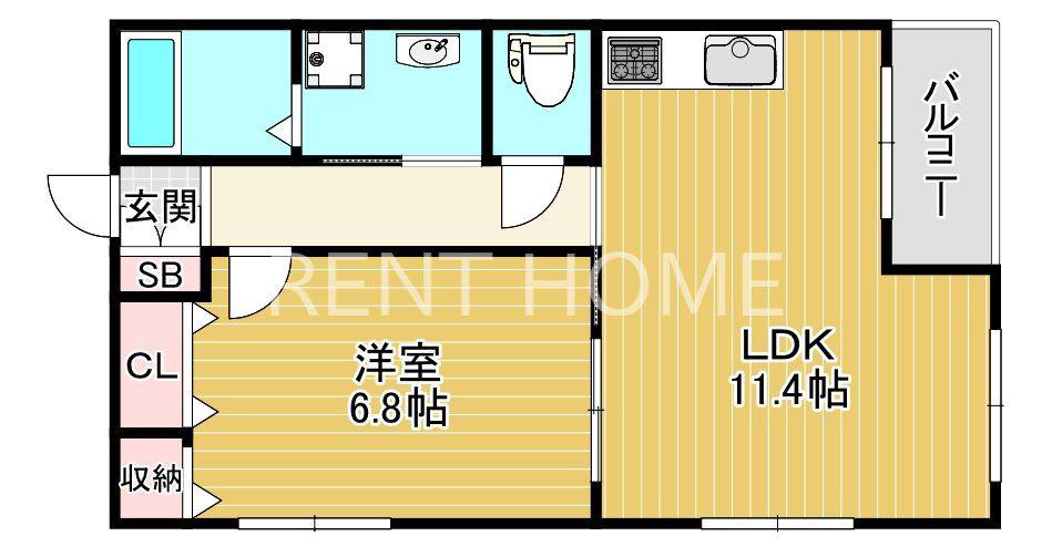 ラミュー八尾木東(1LDK/2階)の間取り写真