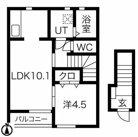 エスペランサIII上野町 2F206 角 8/(1LDK/2階)の間取り写真