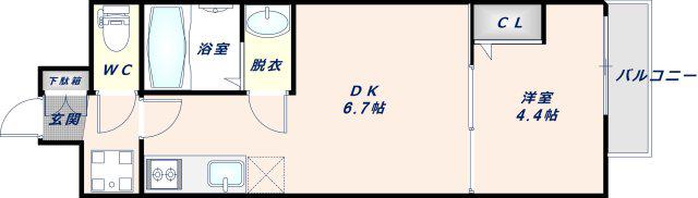 プレサンスOSAKA東成中本ハーヴィル(1DK/4階)の間取り写真