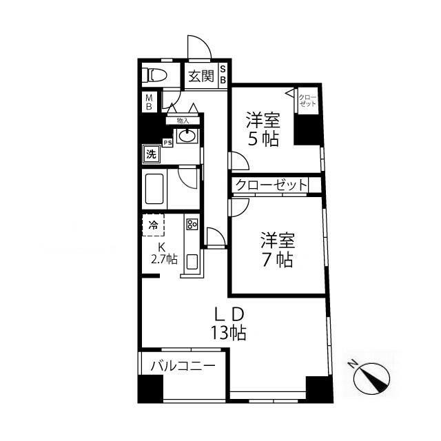 グリーンパーク本橋DEUX(2LDK/4階)の間取り写真
