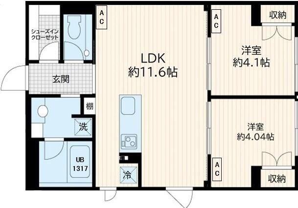 フレア若松河田(2LDK/5階)の間取り写真