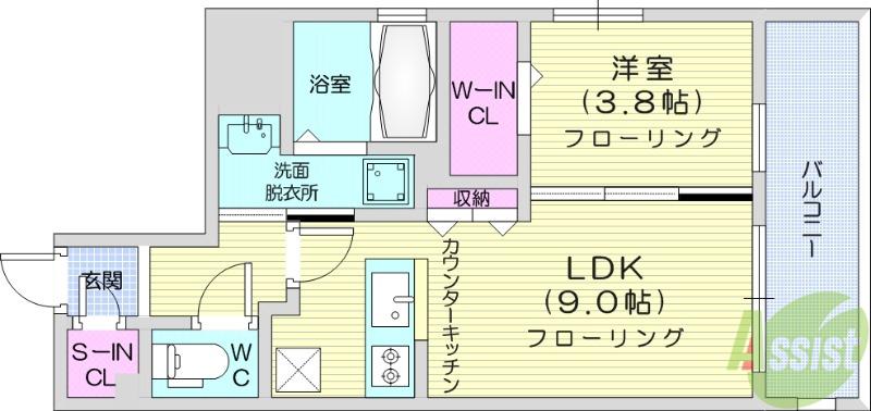 シーズンフラッツ仙台鉄砲町(1LDK/8階)の間取り写真