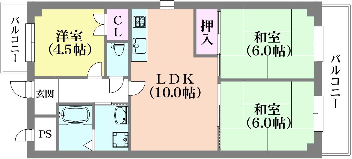 ヨシダビル(3LDK/2階)の間取り写真