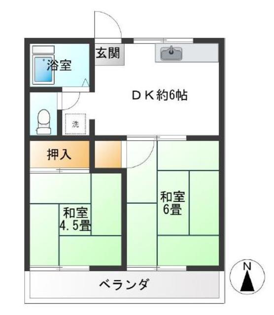 第二はなぶさコーポ(2DK/1階)の間取り写真