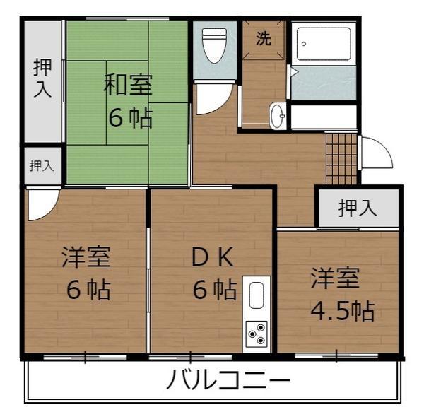 ハイム大谷台 3号棟(3DK/4階)の間取り写真