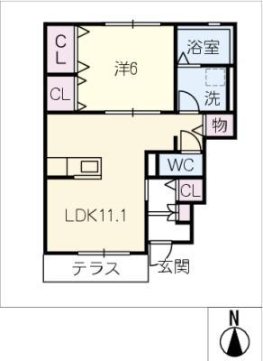 OLIVE COURT KASHIWAMORI(1LDK/1階)の間取り写真