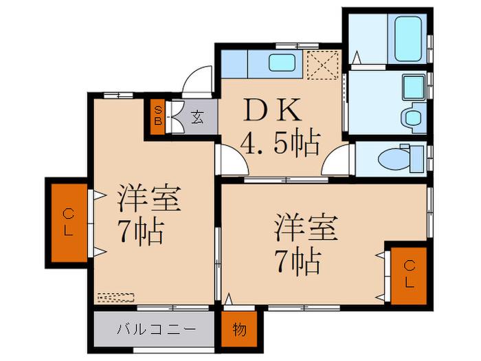 ボナール谷(2DK/2階)の間取り写真