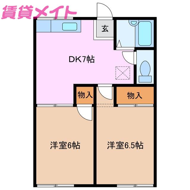 マリオ豊田 A棟(2DK/1階)の間取り写真
