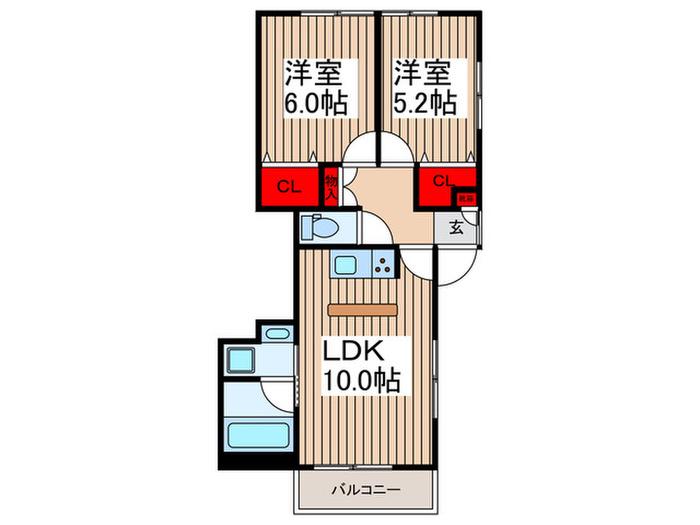 ブライトサム東領家(2LDK/2階)の間取り写真