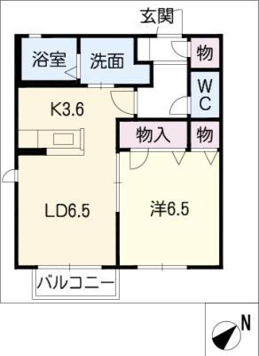 カーサ西尾A棟(1LDK/2階)の間取り写真