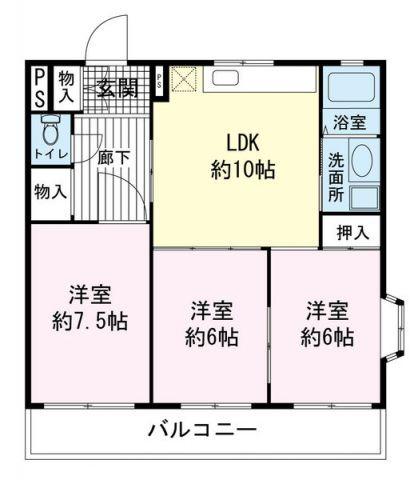 ロイヤルパレス徳倉(3LDK/2階)の間取り写真