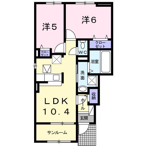 ファンタジアI(2LDK/1階)の間取り写真