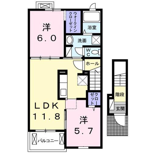 ハニーハウス大日向(2LDK/2階)の間取り写真