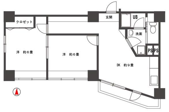 ハイツ笹塚(2DK/2階)の間取り写真