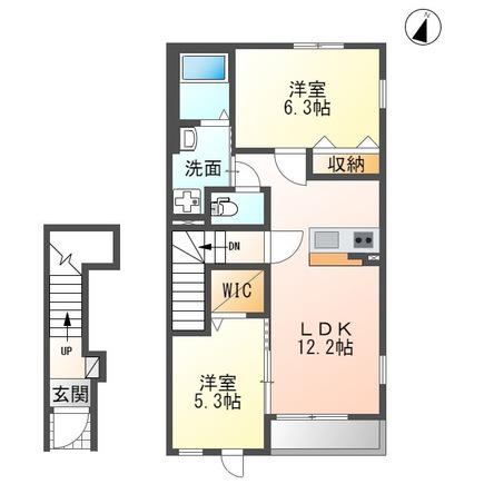 ディアレスト(2LDK/2階)の間取り写真