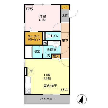 スクエア C(1LDK/3階)の間取り写真