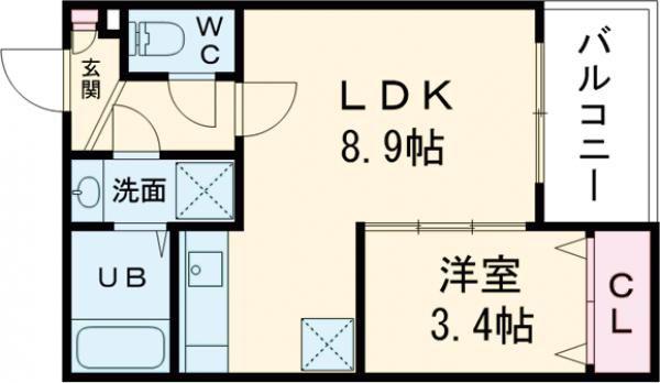ジーメゾン八幡西ヴェルデ(1LDK/2階)の間取り写真