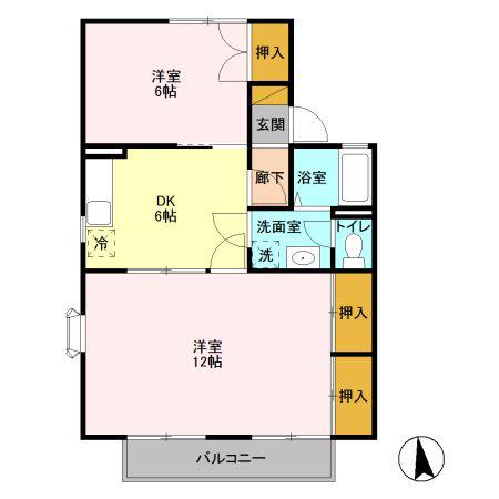 第3明清ハイツC(2DK/1階)の間取り写真