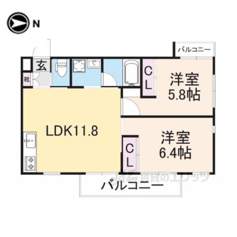 ノースERN TIDE LEGACY(2LDK/2階)の間取り写真
