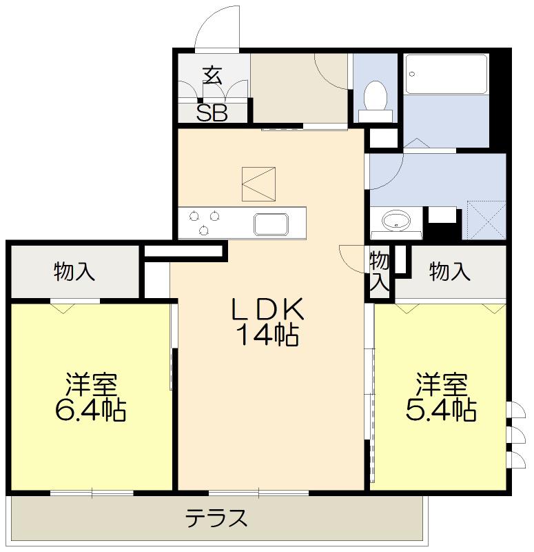 ソワニエ千里藤白台(2LDK/1階)の間取り写真