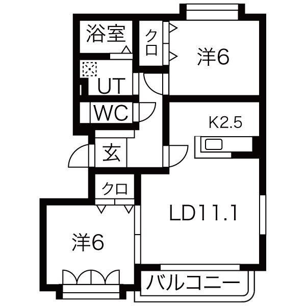 パルクドコート壱番館(2LDK/3階)の間取り写真