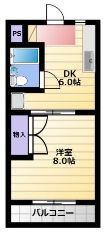 ミーテルーチェ坪井I(1DK/2階)の間取り写真