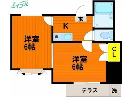 ロワール青江(2K/2階)の間取り写真