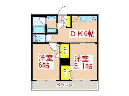 さくらヒルズ唐湊壱番館(2DK/4階)の間取り写真