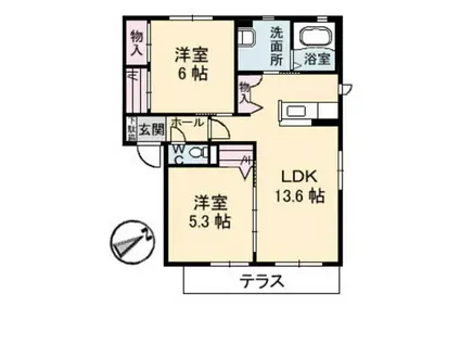 カルモ松野(2LDK/1階)の間取り写真