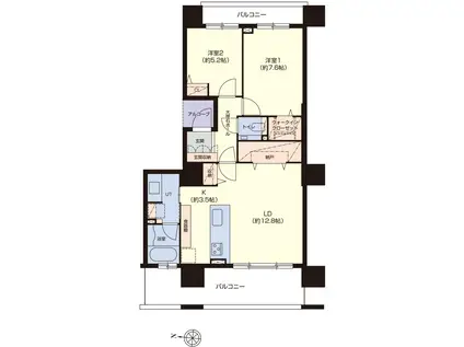 グランファーレ伏見アクアスプリングス(2LDK/12階)の間取り写真