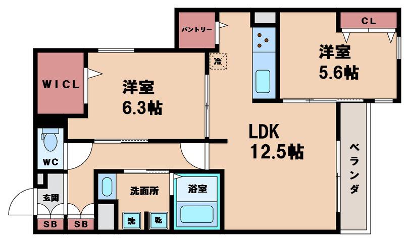 グリーンコート長居西(2LDK/1階)の間取り写真