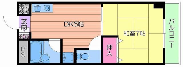 YKマンション(1DK/7階)の間取り写真