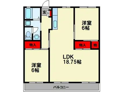 シャトー水江(2LDK/3階)の間取り写真