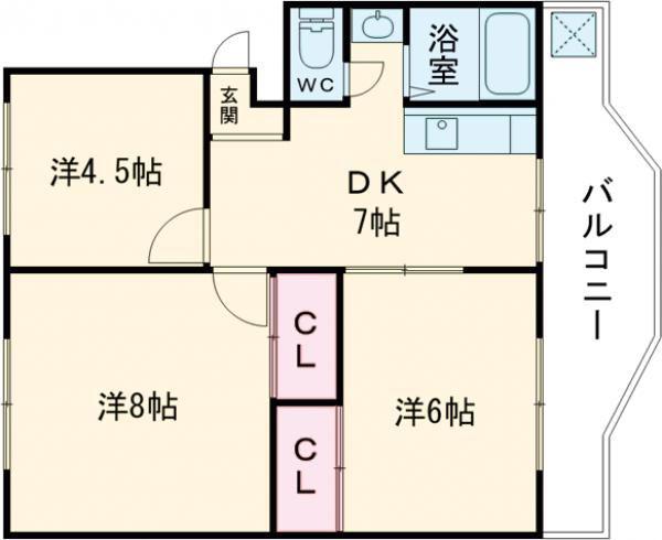 溝口ハイツ(3DK/4階)の間取り写真